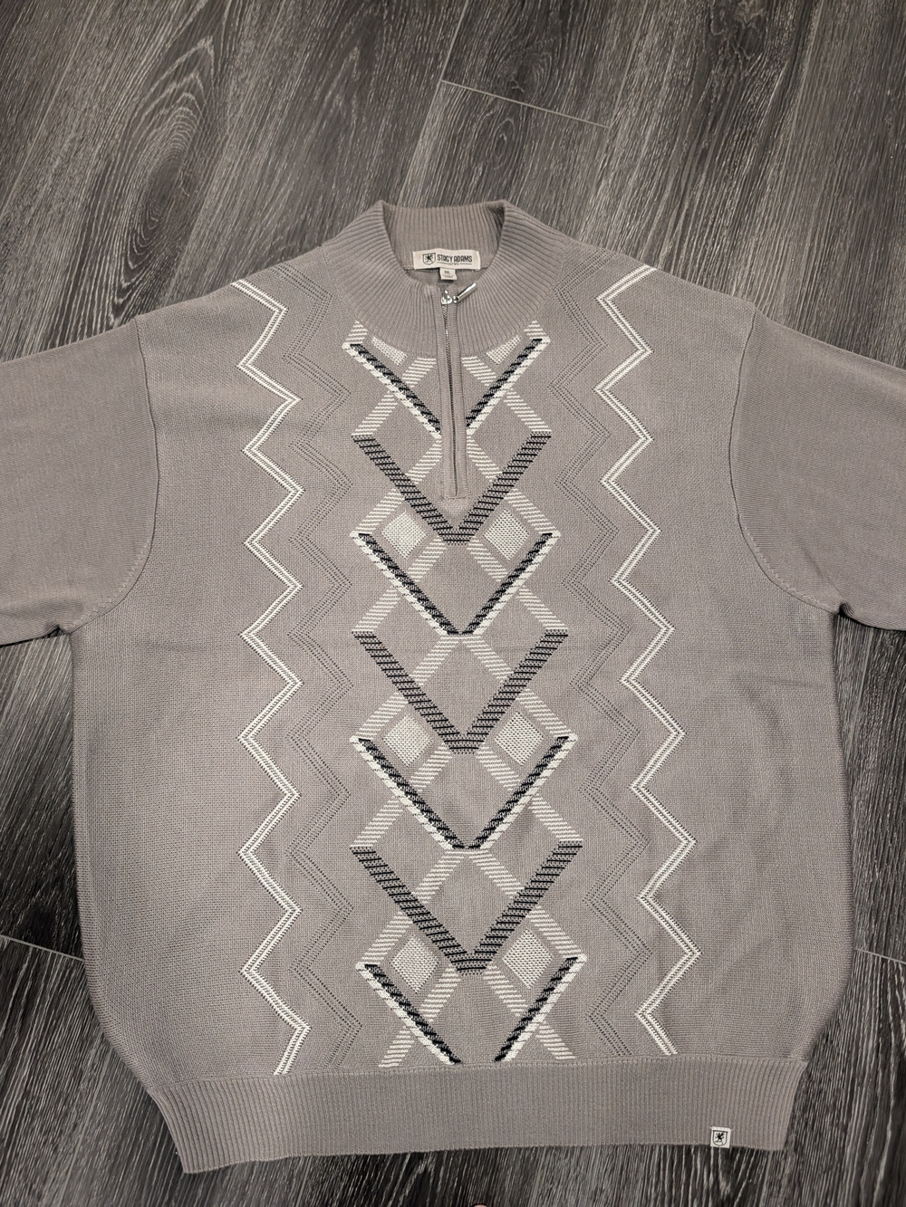 Men's Gray Quarter-Zip Geometric Knit Sweater